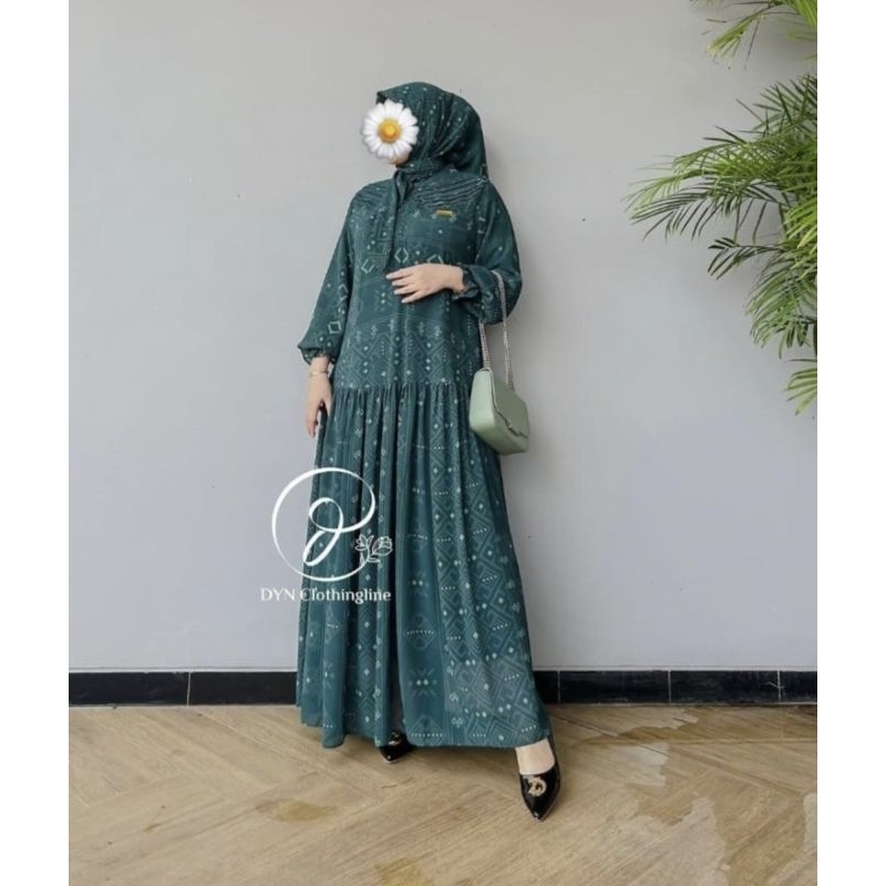 Arabella Dress Dyn Clothingline warna Emerald FREE hijab motif serupa