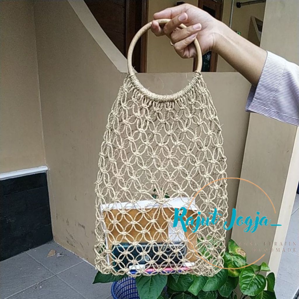 Tas anyam jaring/tote bag belanja/ shopping bag unik/ tas unik / tas agel / tas ramah lingkungan (ta