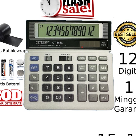

TERMURAH Kalkulator CT 868L 12 Digit Calculator Check Dual 2 Power