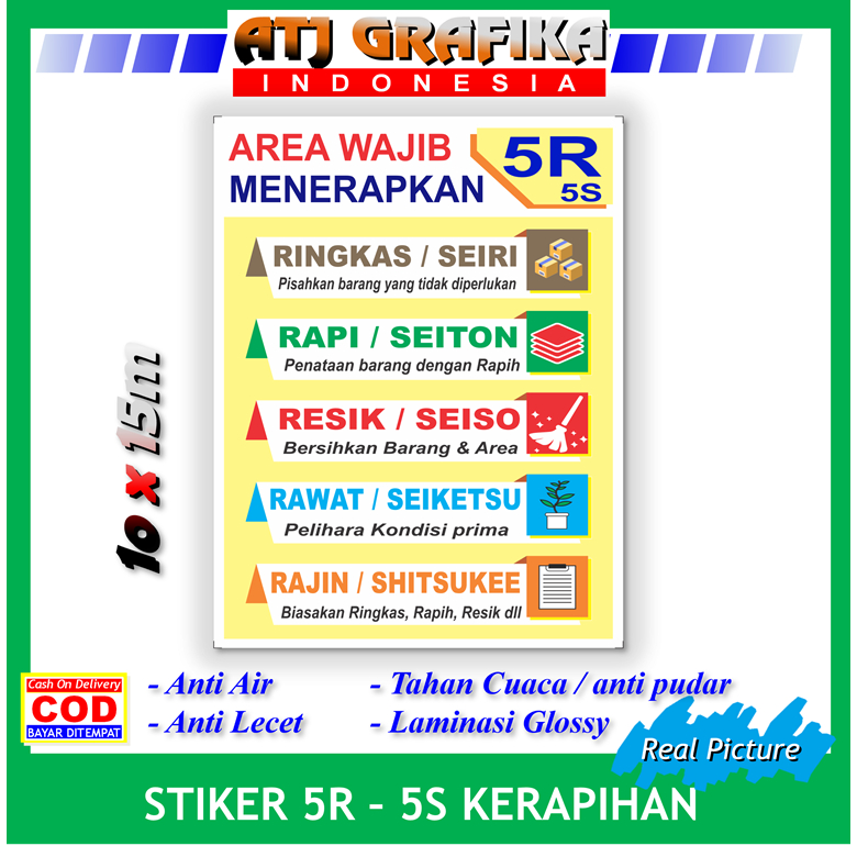 

Stiker 5R 5S prosedure kebersihan kerapihan area sticker pabrik toko kantor rumah dll