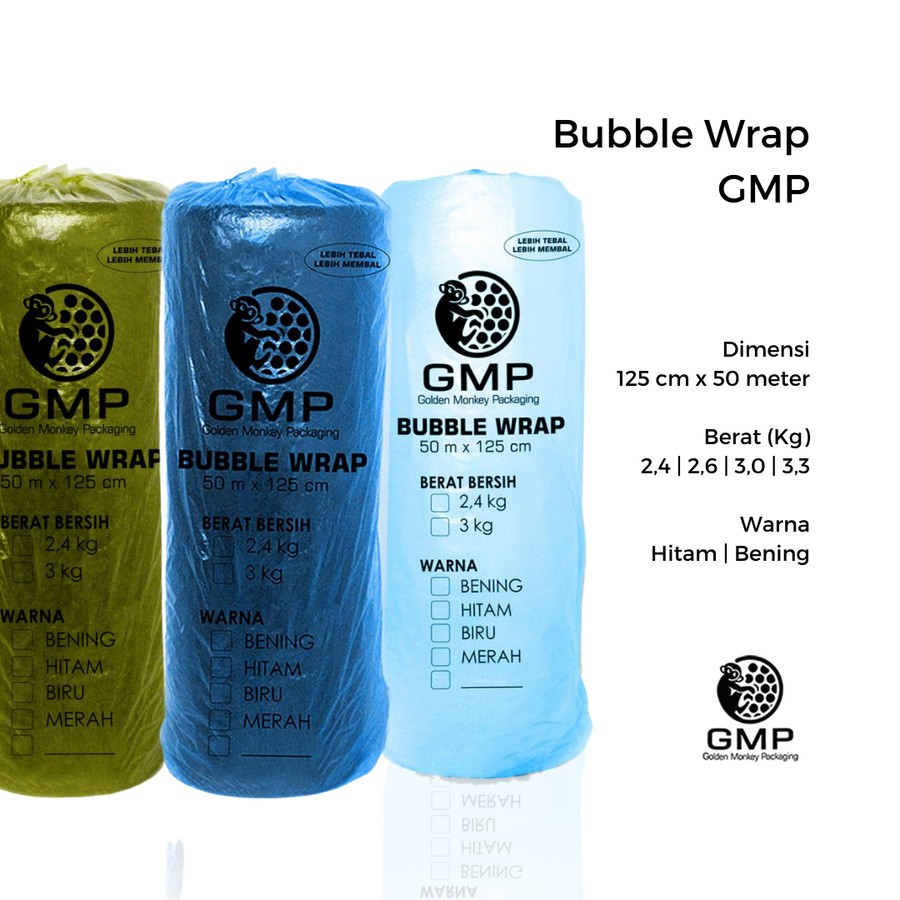 

Bubble Wrap GMP 3 Kg Bening & Hitam 125 cm x 50 Meter