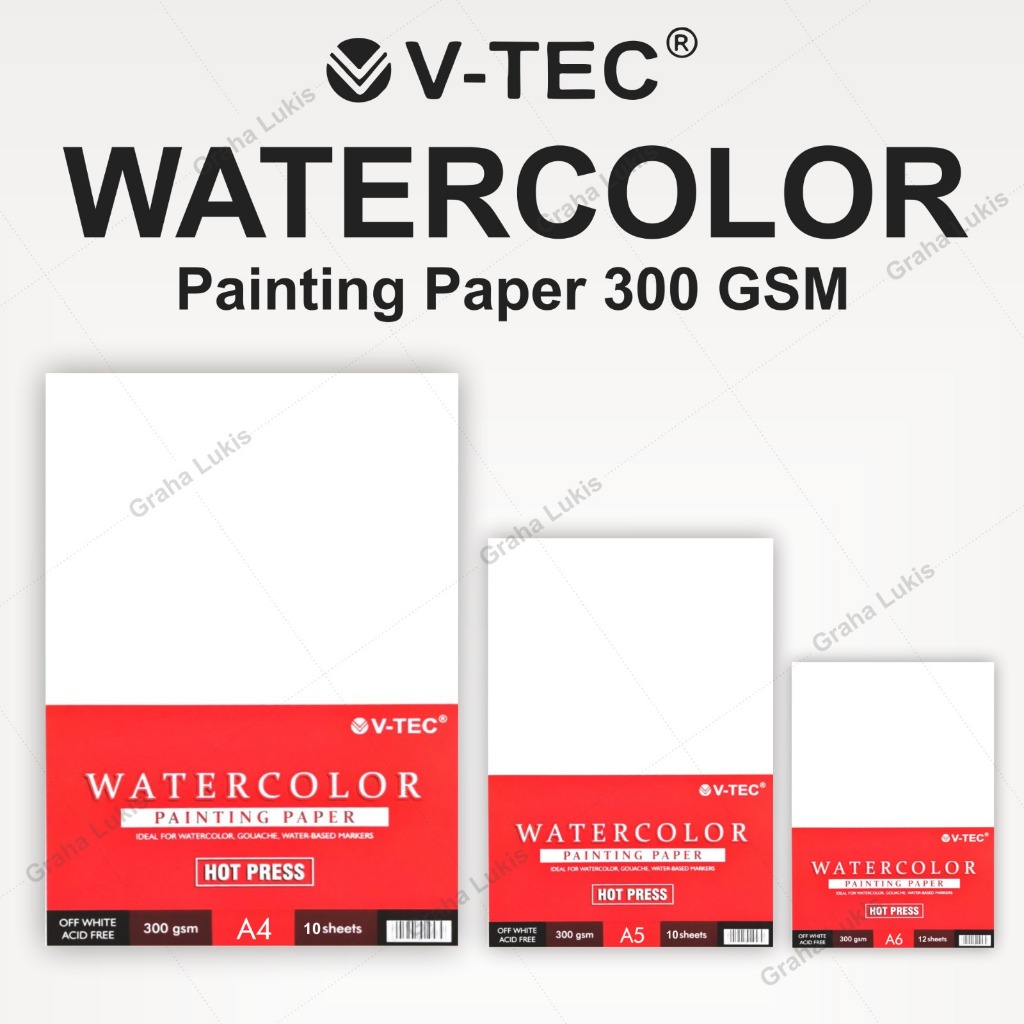 V-TEC Watercolour Paper Hot Pressed A4 / A5 / A6 300 Gsm - Lembaran