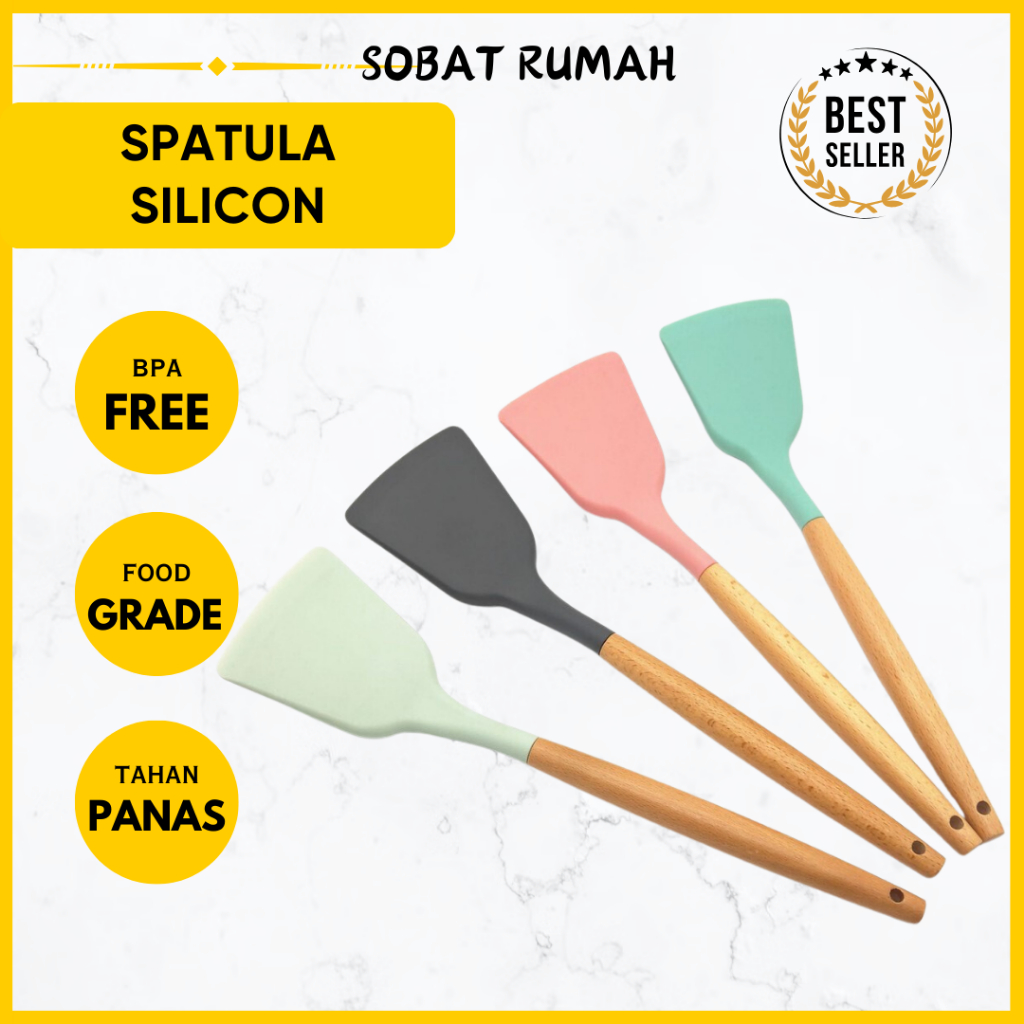 SPATULA SILIKON Tahan Panas Sutil Kayu Teflon Anti Lengket Sodet SOTEL Food Grade Peralatan Masak Alat Dapur 1set Solet Silicon Sotil Silicone Sepatula Anti Panas Set Perlengkapan Masak Spatulla 1 Set Teplon Wajan Memasak Stainless Kompor Portable Listrik