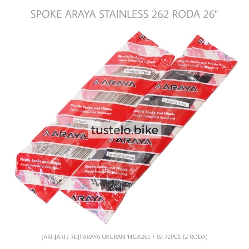 Spoke Araya Stainless Steel 262 Jari-Jari Ruji Velg Rims 26" Origina 72pcs Sepeda Federal MTB dll