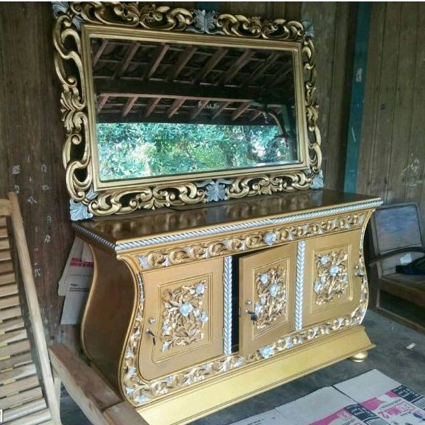 bufet tv mewah modern 2024 ukiran jati jepara / bufet warna emas / bufet ukiran Jepara / bupet kayu 