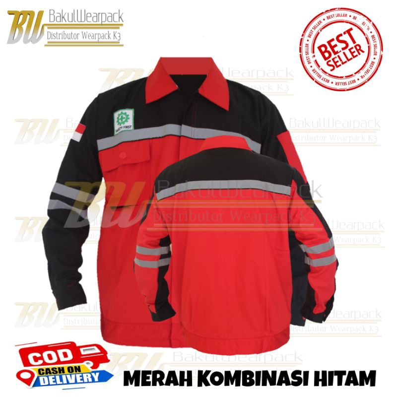 Wearpack Safety / Kemeja Safety Atasan / Baju Safety Atasan Merah Hitam