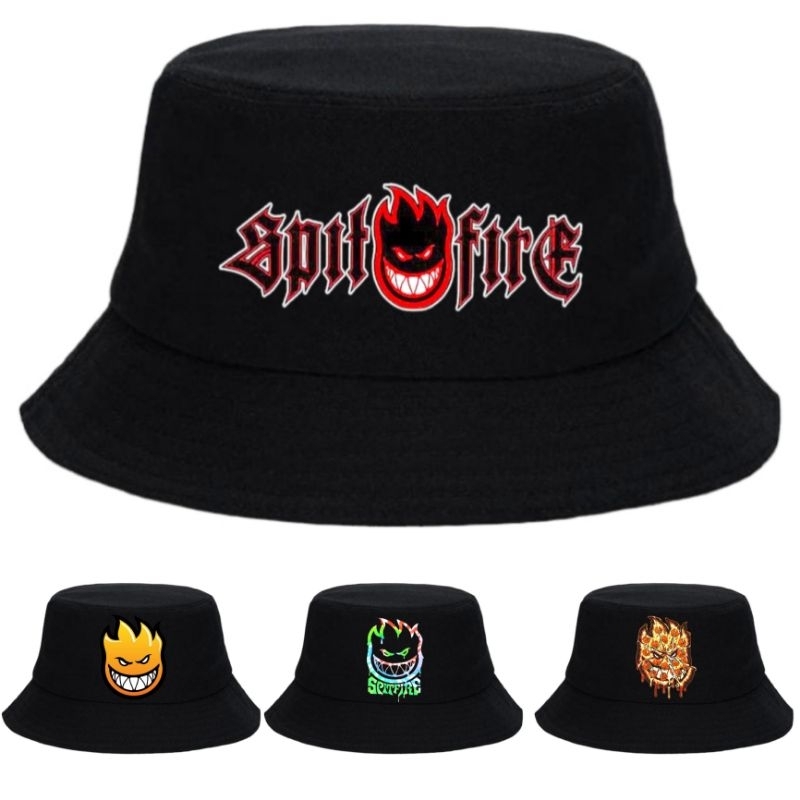 Topi Bucket Distro Spit Fire Hitam Bahan Drill Premium / Topi Distro Spit Fire / Bucket Hat Distro S