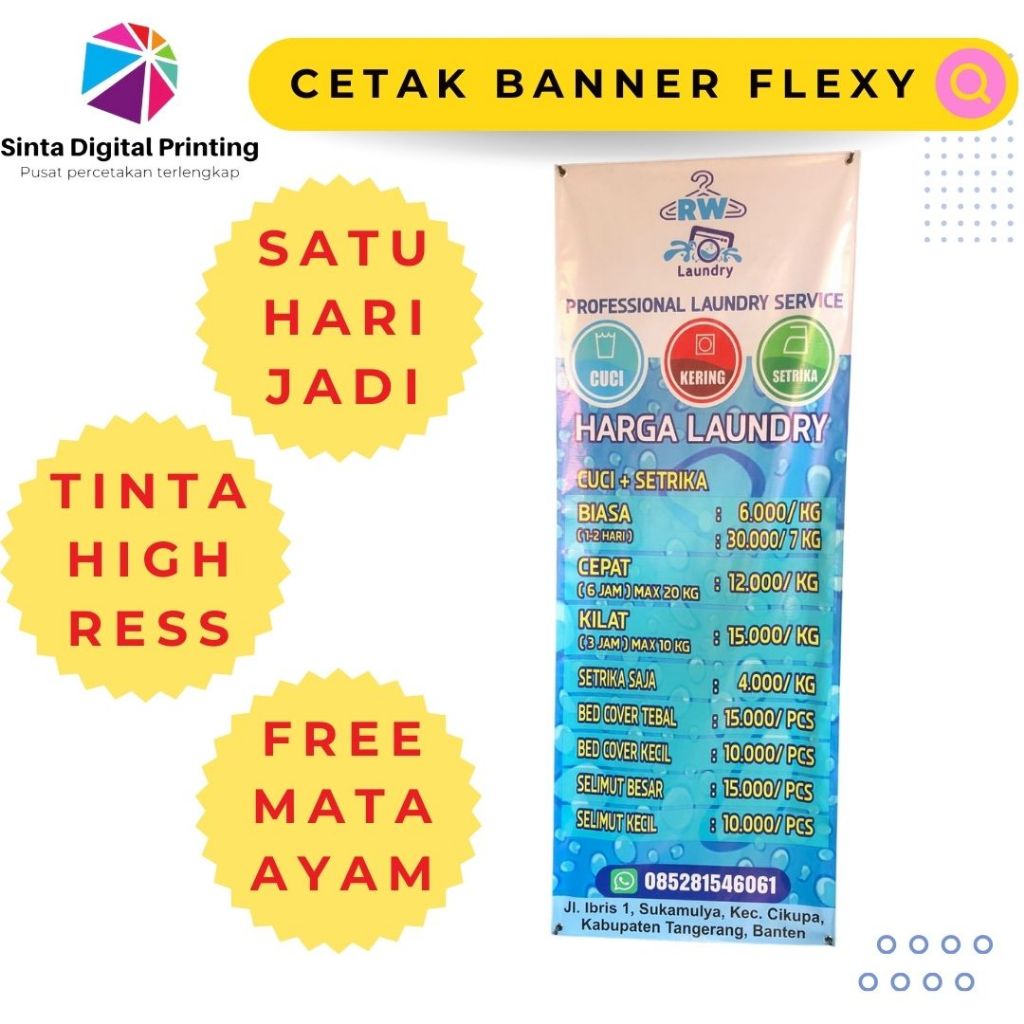 Cetak Spanduk Banner Toko Laundry Flexy UK 160X60 Custom Desain dan Ukuran