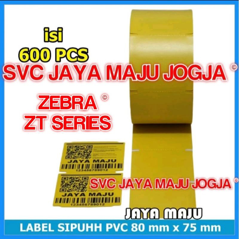 

[ ZEBRA ZT SERIES ] 80 X 75 PVC - 1 LINE - ISI 600 PCS - KUNING || CORE 3" || LABEL BARCODE PVC YELLOW PAKAI RIBBON RESIN R300 || 80X75 PVC - ZT230 ZT 230 ZT231 ZT 231 ZT411 ZT 411 - PERHUTANI SIPUHH SISTEM INFORMASI HASIL HUTAN