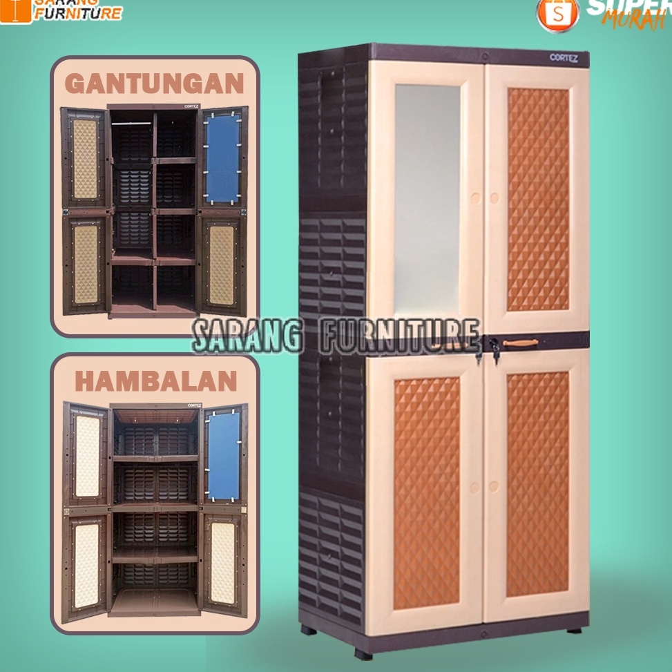 Bagus Banget JUMBO  LEMARI PAKAIAN CORTEZ LEMARI PAKAIAN PLASTIK SUSUN 4 GANTUNGAN KACA TABITHA CORT