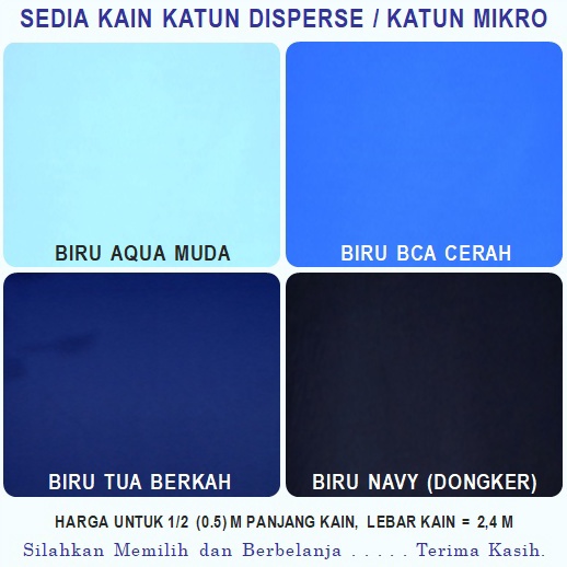 77 Promo Brand Kain Polymicro K Mikro Warna BIRU AQUA MUDA BIRU BCA CERAH BIRU TUA BERKAH dan BIRU N