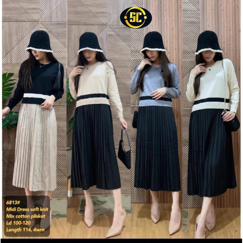 DRESS RAJUT KOMBINASI IMPORT PREMIUM/DRESS WANITA RAJUT IMPORT PREMIUM