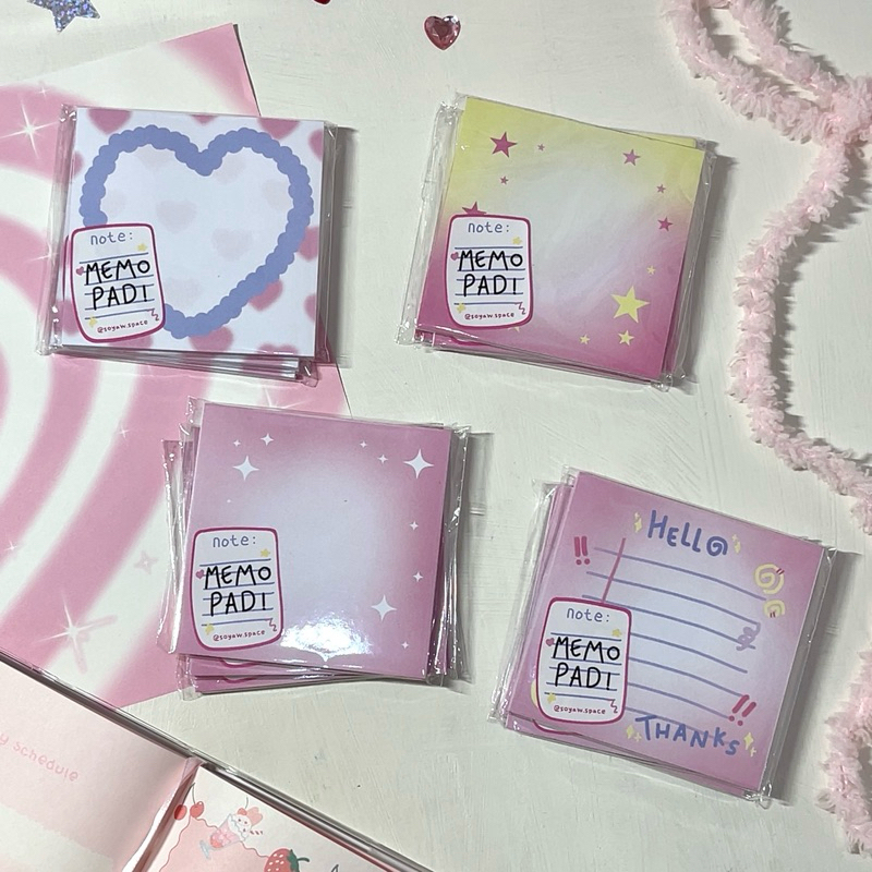 

memo pad note pad aesthetic pink love glitter 8 x 8 cm