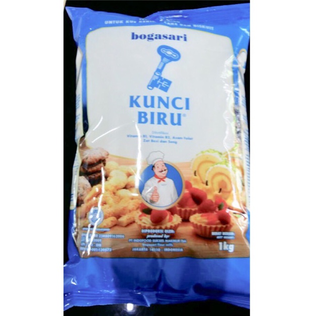 

Kualitas Premium Tepung Terigu Kunci Biru Premium Bogasari Protein Rendah 1 kg 84