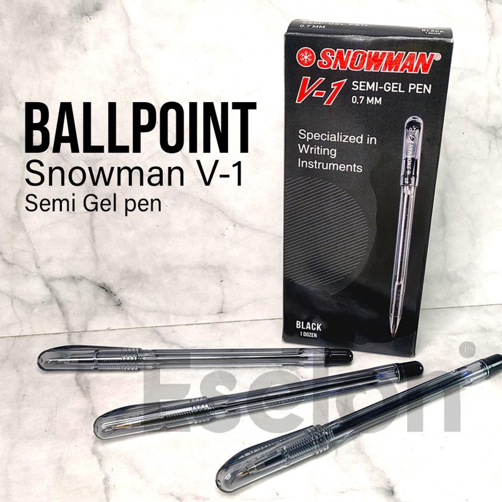 

el Baru 12p Pulpen Snwman V1 Semi Gel Pen Hitam 7mm VWM