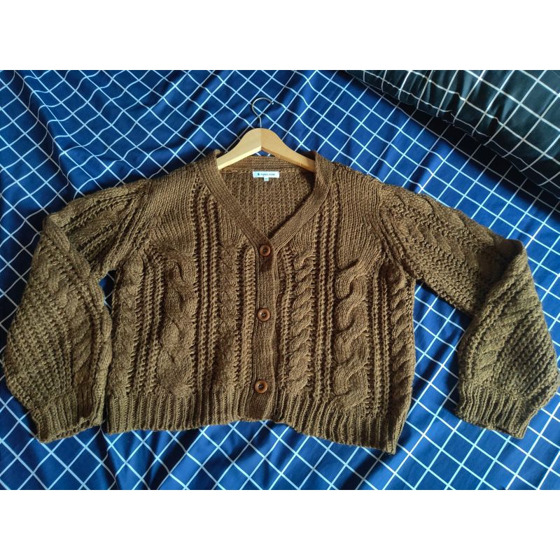 preloved cardigan knit kepang cable coklat bukan uniqlo h&m