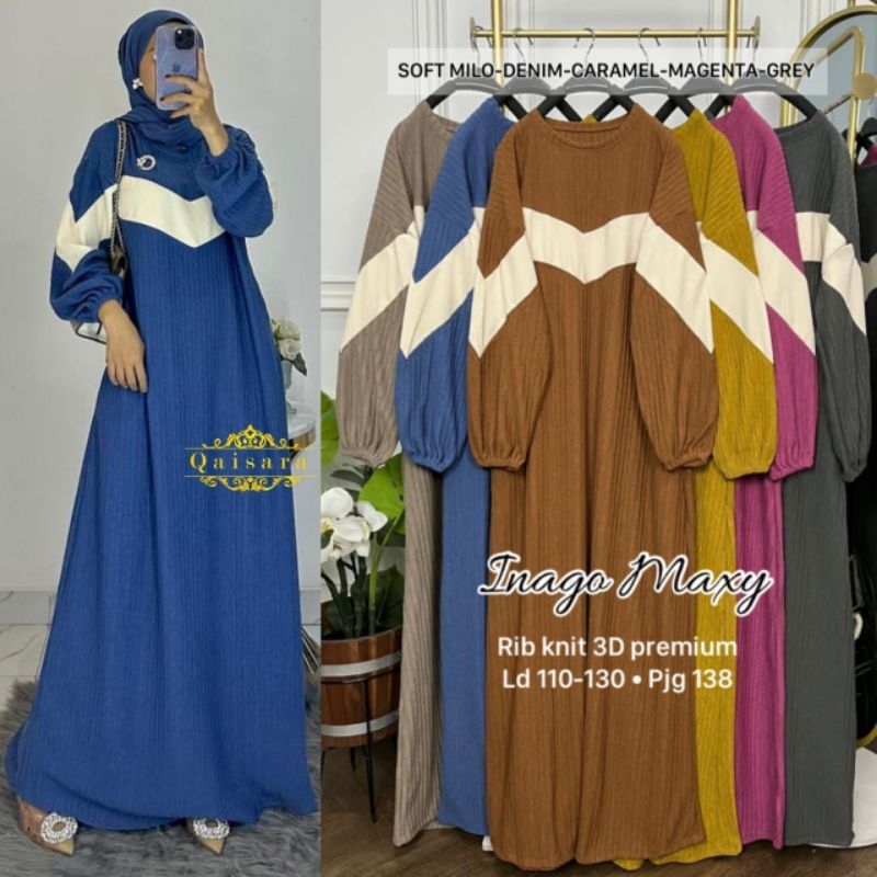 Gamis Inago Maxy  Rib Knit 3D  Premium by Qaisara