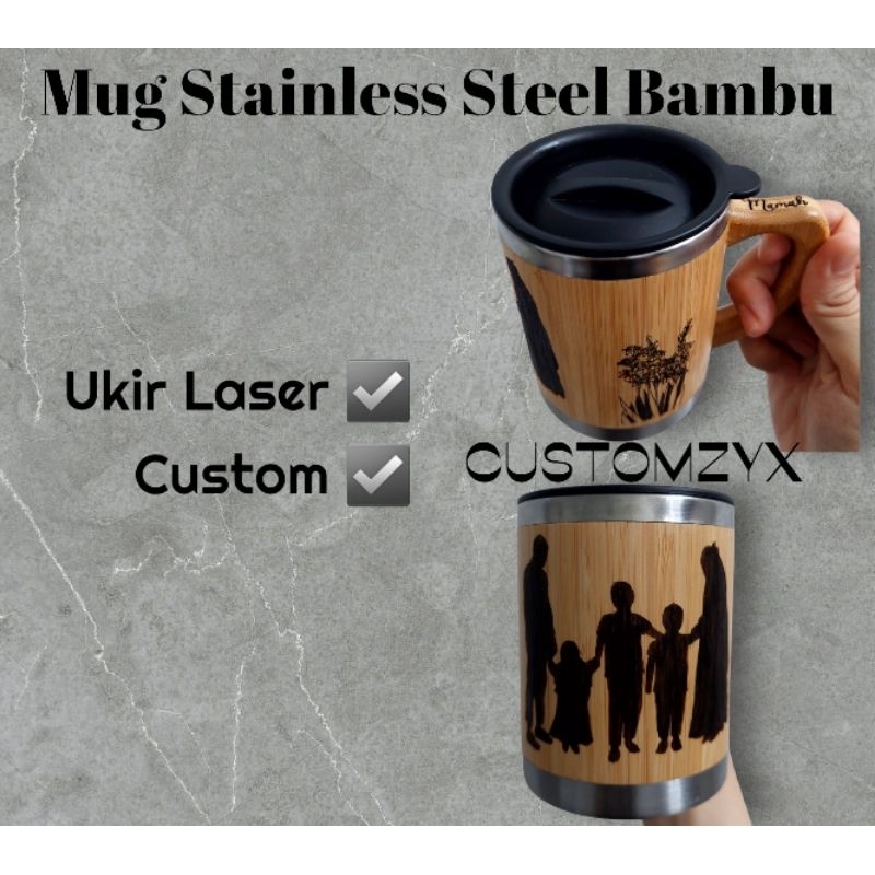 mug stainless steel bambu custom grafir ukir laser