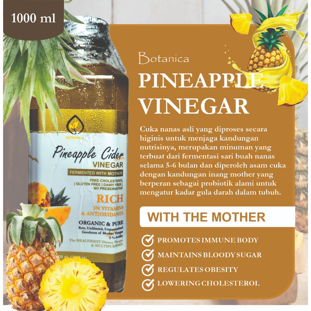

Botanica Cuka Nanas 1000 ml/1 Liter - Pineapple Cider Vinegar with Mother Bragg