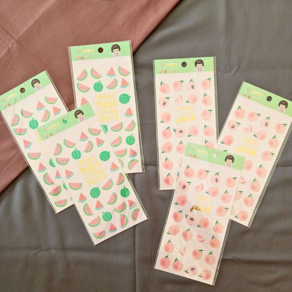 

Sticker lucu buah-buahan Peach dan Watermelon