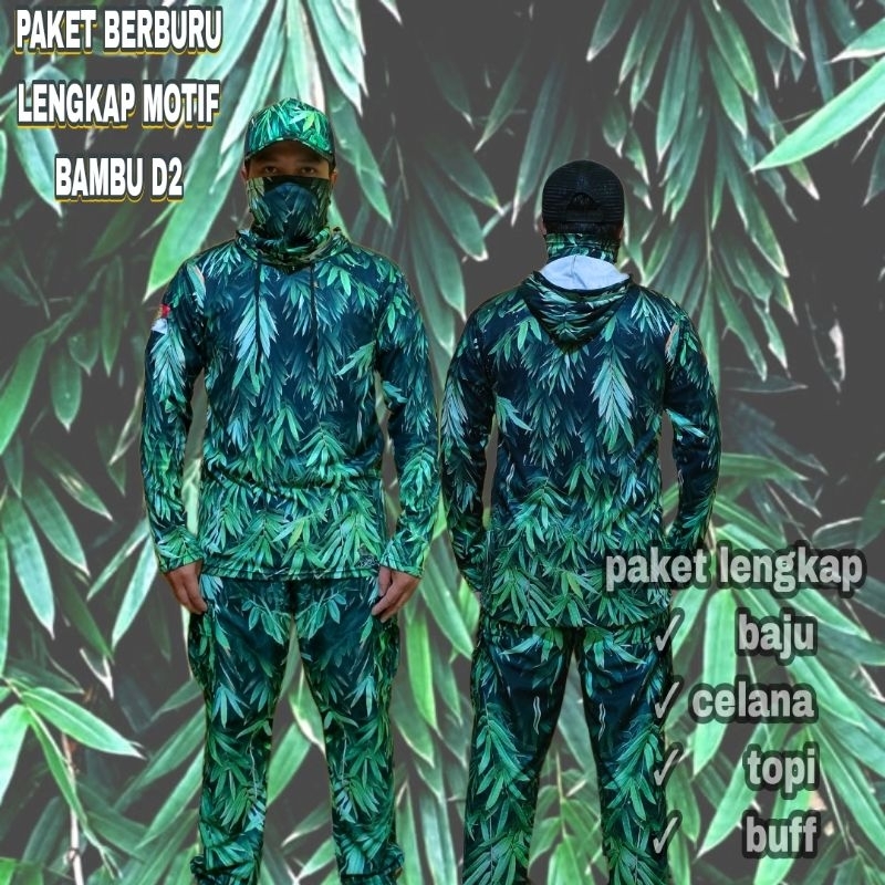 PAKET LENGKAP BAJU CAMO BERBURU MOTIF BAMBU D2