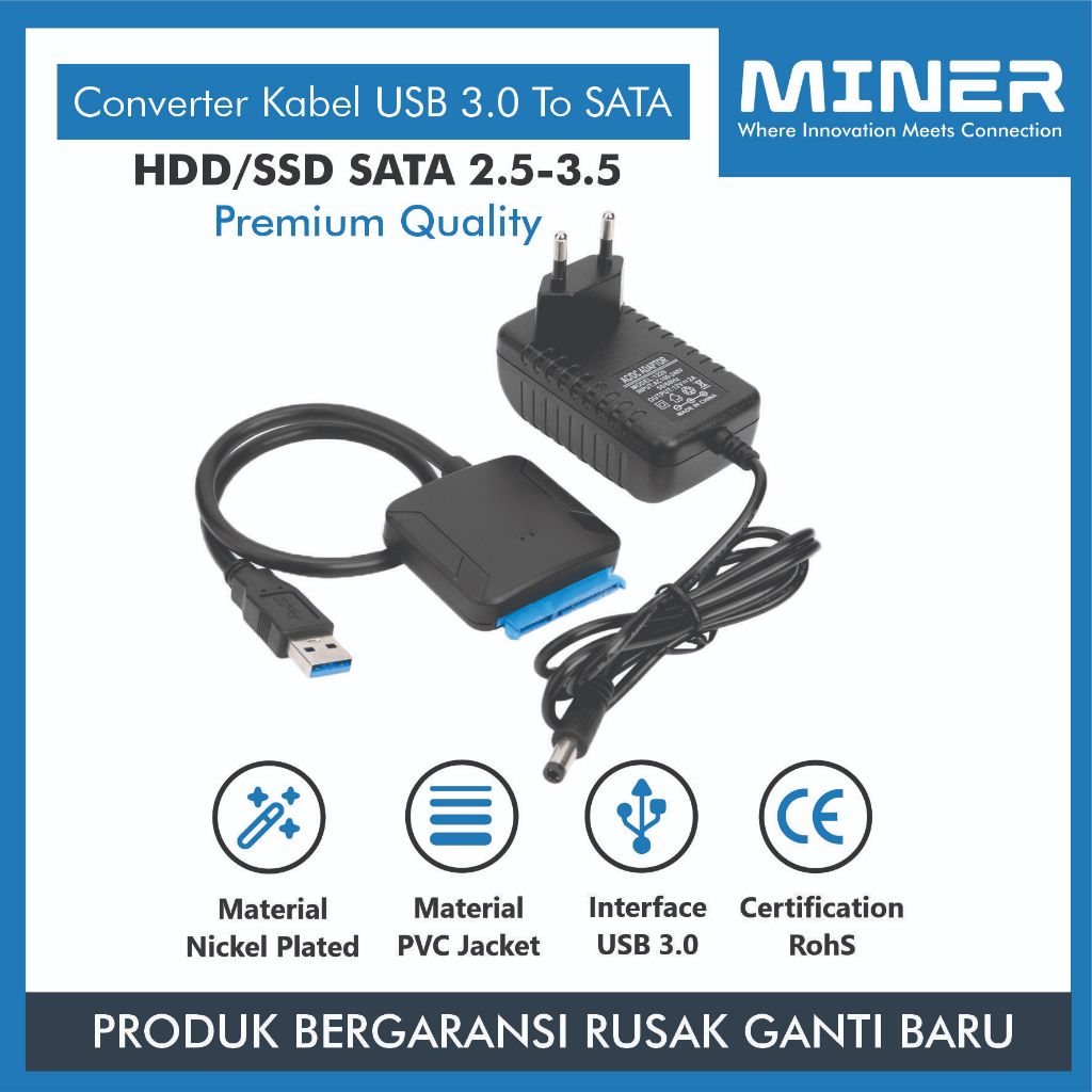 MINER Kabel Sata to USB 3.0 untuk HDD SSD 3.5" 2.5"