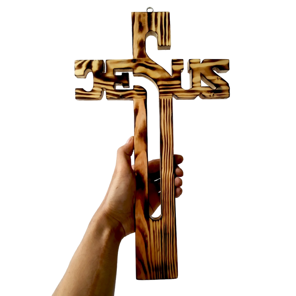 salib kayu jati belanda bakar ukuran besar  40cm