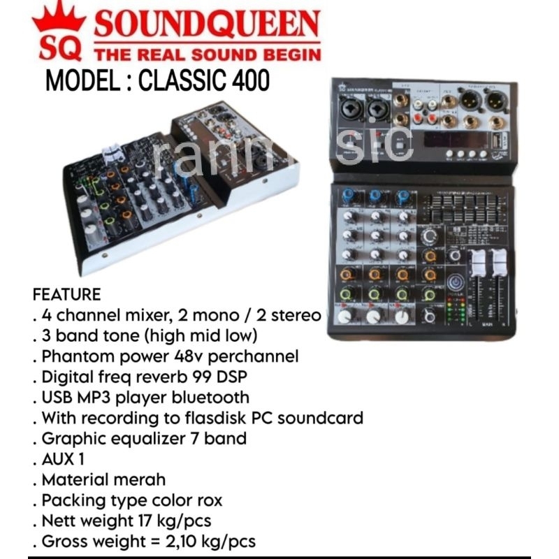 jual SOUNDQUEEN CLASSIC 400 MIXER AUDIO 4 CHANNEL ORIGINAL
