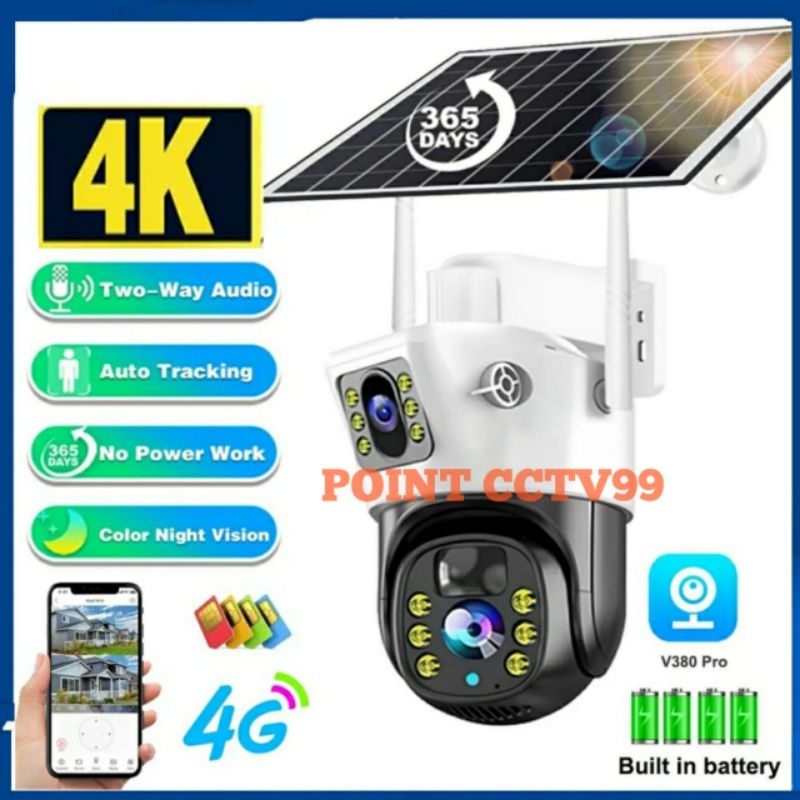 NEW CCTV IP OUTDOOR DUAL LENSA TENAGA PANEL SURYA SIM CARD 4G APP V380 4K KAMERA BATERAI TAHAN LAMA 