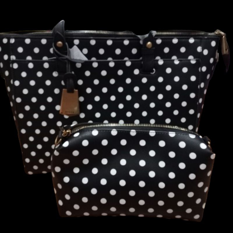 Tas Wanita Tote Polka Hitam Putih