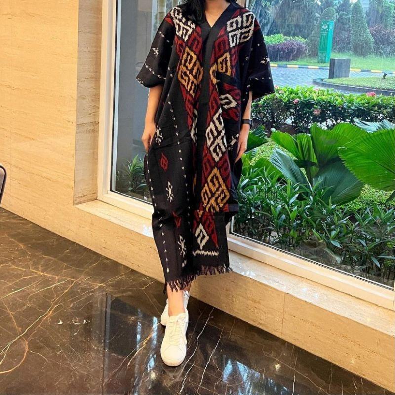 Dress Maxi Cantik Motif Toraja - Dress Tenun Wanita - Dress Kondangan