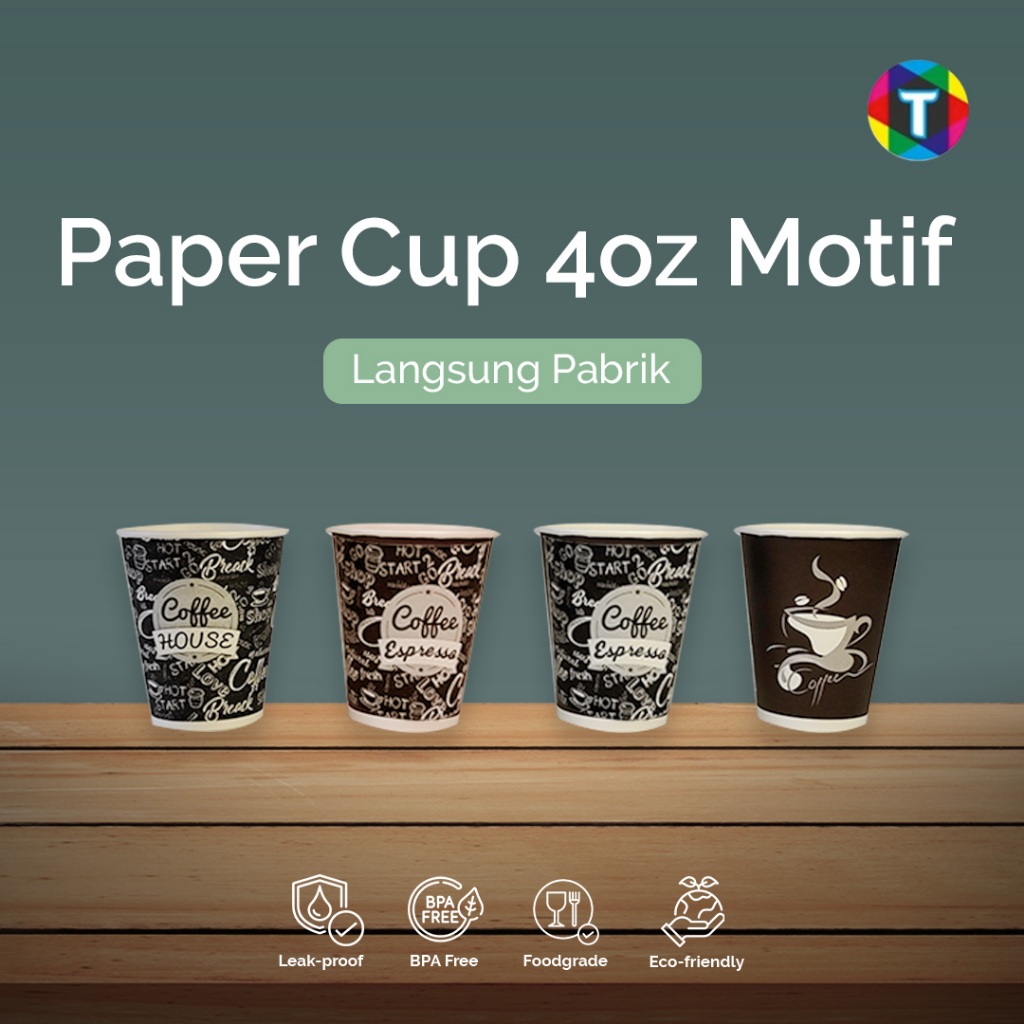 Paper Cup Motif 4oz / Gelas Kertas Minuman Kopi Tahan Panas / Hot Paper Cup Eceran - Eco-Friendly / 