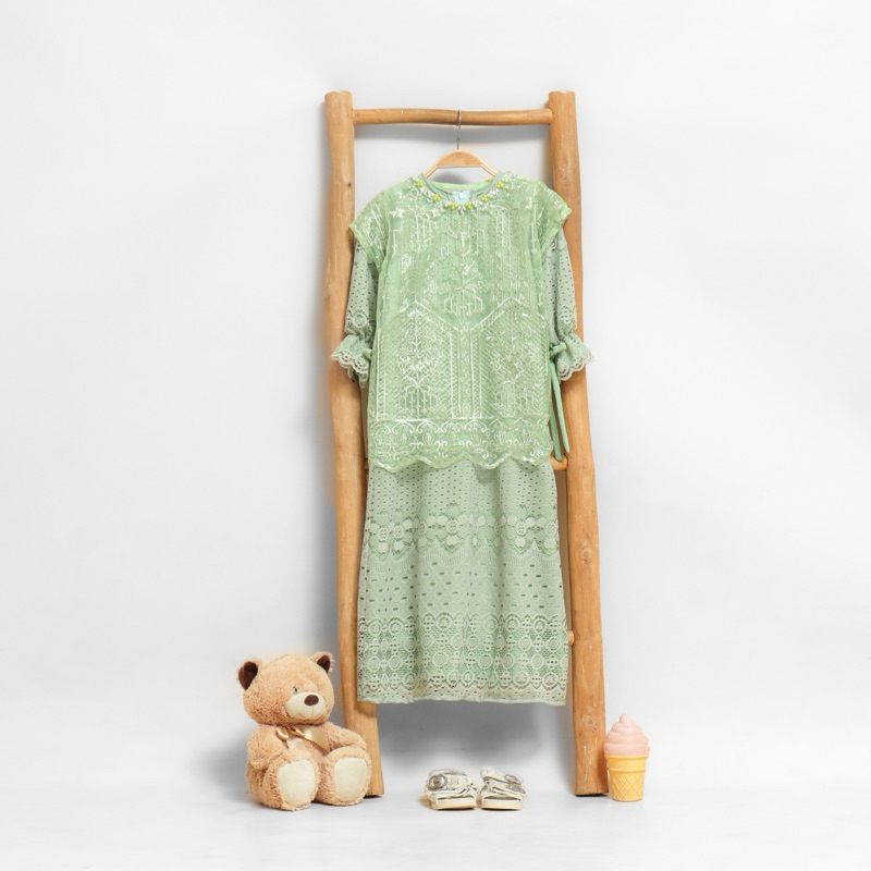 Kopuka Kids - Fatimah green baju Idul fitri anak baju Lebaran anak gaun pesta anak dress pesta anak 