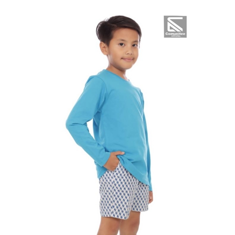 Kaos Anak Lengan Panjang Polos Cotton Combed 30s Biru Turkish