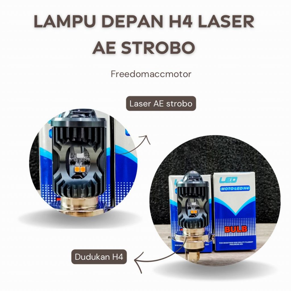 LAMPU DEPAN LASER MODEL A E STORB SENJA KUNING FLASH DUDUKAN H4 BISA UNTUK MOBIL DAN MOTOR