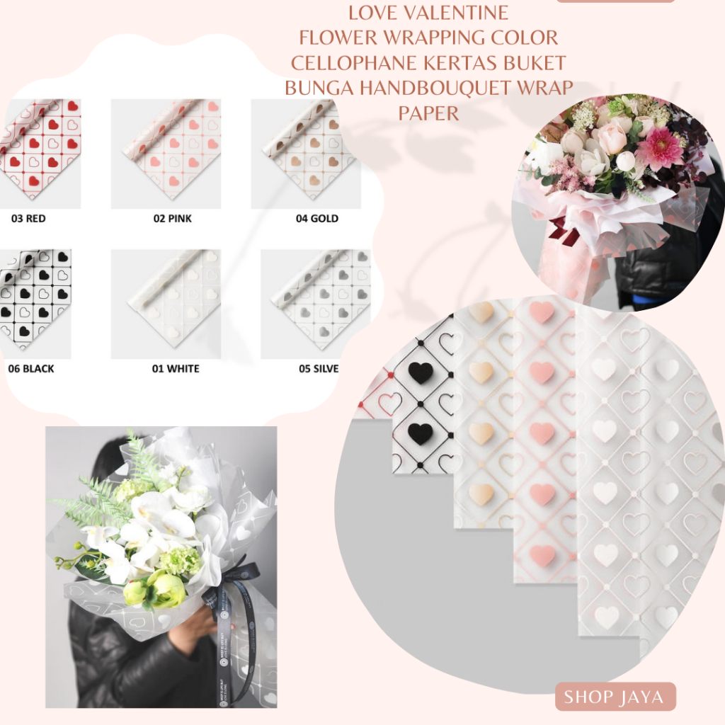 

( 5 LEMBAR ) Korean Wrapping Love Valentine Transparant - Cellophane Buket Bunga Waterproof