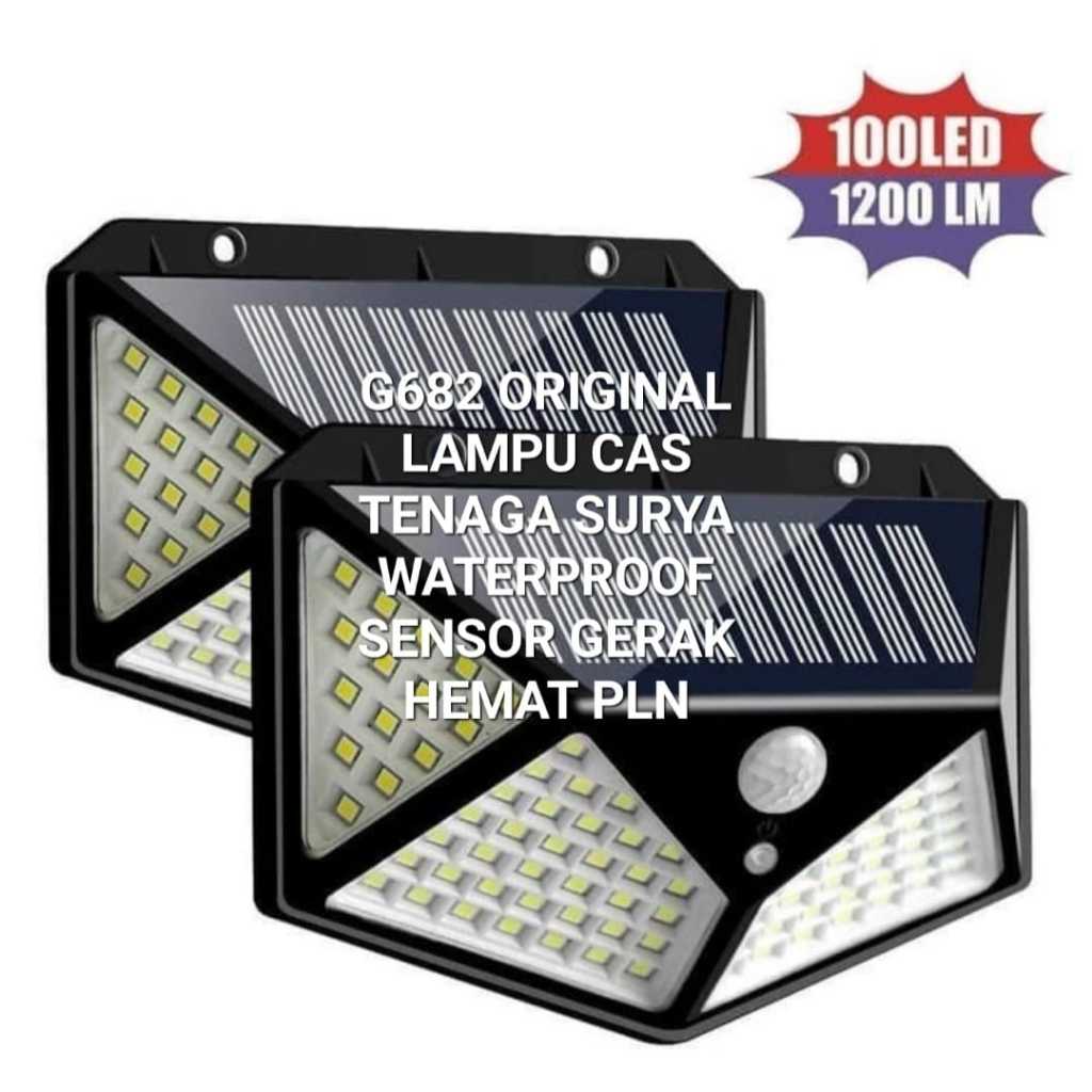 G682 LAMPU LED CAS SOLAR TENAGA SURYA WATERPROOF SENSOR GERAK HEMAT PLN 100 LED OUTDOOR LAMP OTOMATI