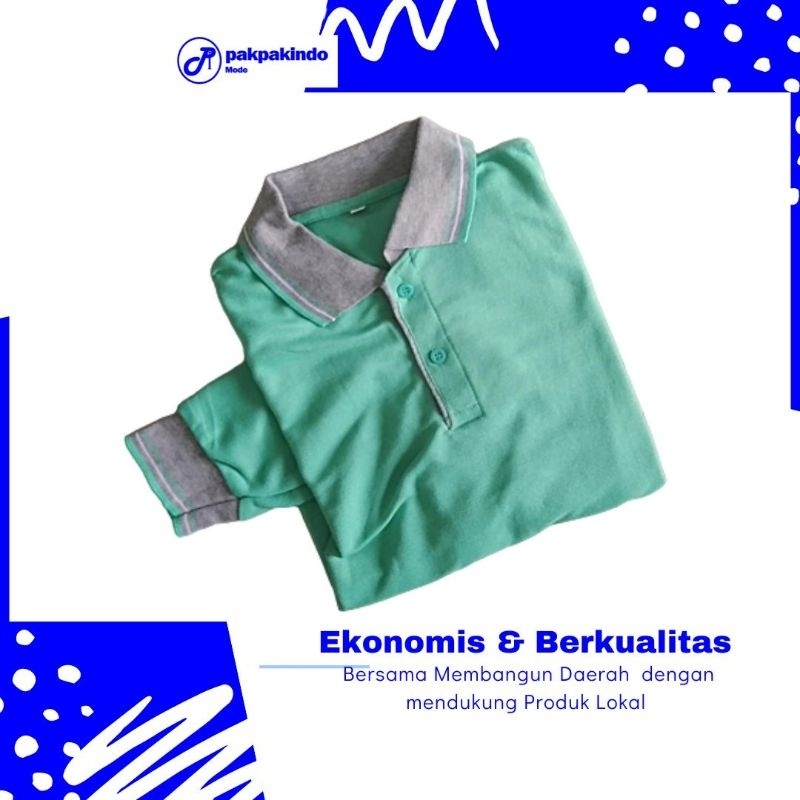 BAJU KAOS KERAH POLO HIJAU TOSCA TOSKA MUDA KERAH ABU LENGAN PANJANG PRIA WANITA
