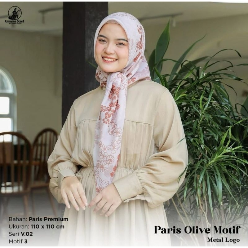 Hijab Paris Olive Motif Metal Logo By Umama Scarf