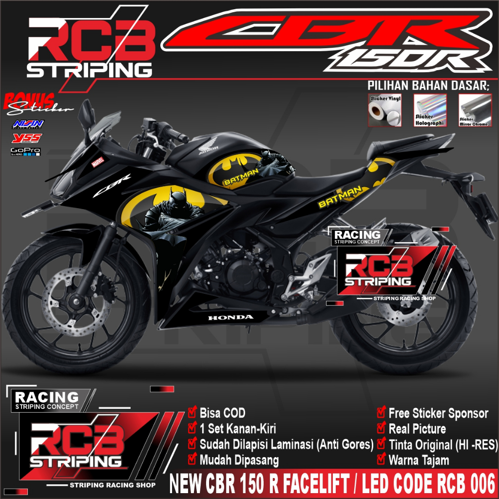 STRIPING VARIASI CBR 150 R FACELIFT / STIKER LIST VARIASI  BATMAN HONDA CBR 150 R FACELIFT RCB 006