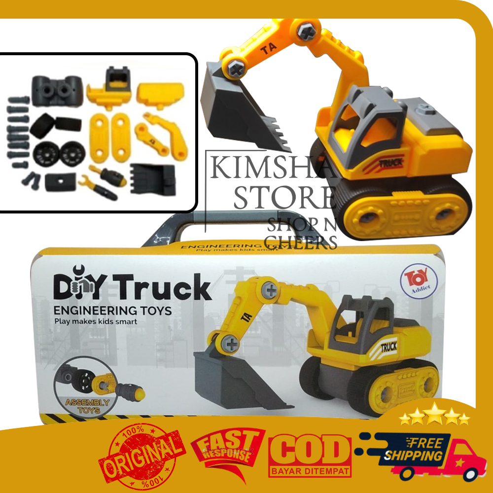 DIY Truck Engineering Toys Construction Tools Bermain Koper Truk Kontruksi Mainan Edukasi Anak Membo
