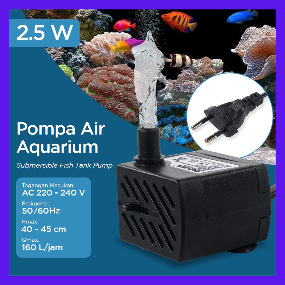 Pompa Air Aquarium Ikan Submersible 0-240V 2.5WPump Fish Tank 22 JINGNUO POMPA AIR Mesin Pompa Air C