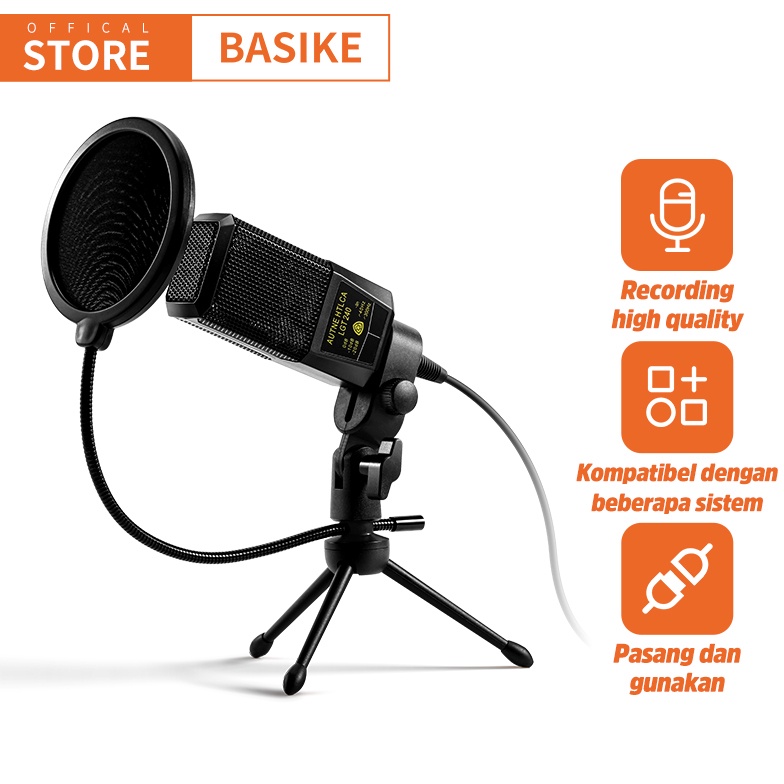 3PCS BASIKE Microphone Condenser Peralatan Audio Portable original untu Podcast PC Gaming Live Strea