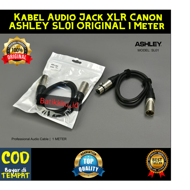 Kabel Jack XLR CANON ASHLEY SL01 SL 01 ORIGINAL KABEL MIC AMPLIFIER POWER MIXER 1 Meter