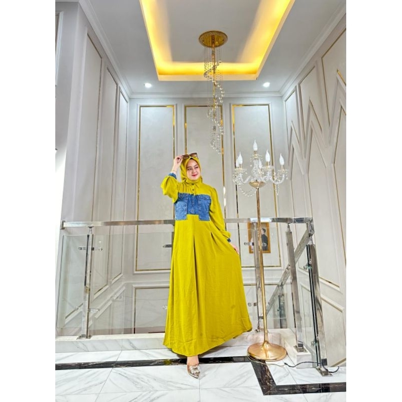 Gamis mix jeans wash Ella trendy(agms06)