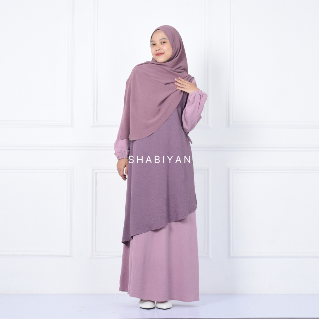 Shabiyan 456 Gamis Set Dress | Dress 2 in 1 | Muslimah Outer Dress | Xania-Purple