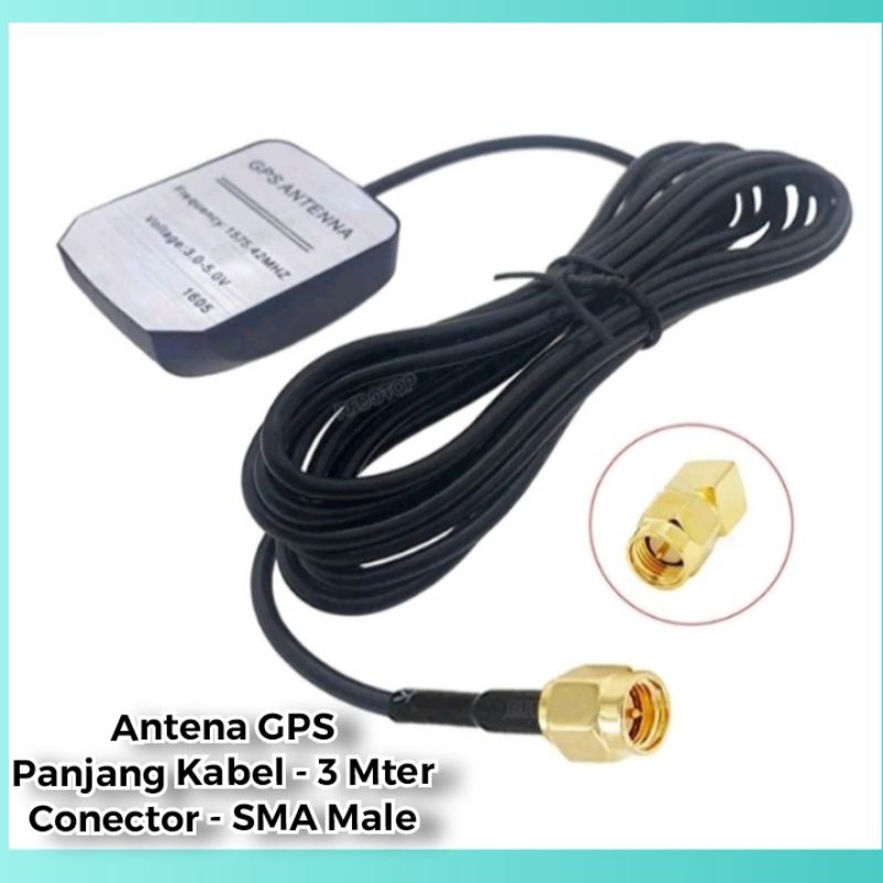 antena GPS mobil car reciever 3 meter RG174 Sma Male Jack Freq 1575 mhz 3v-5v