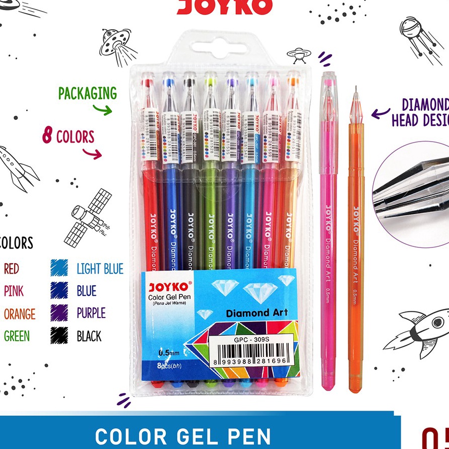 

77 Color Gel Pen Pulpen Pena Joyko GPC39S 8 Warna 5 mm