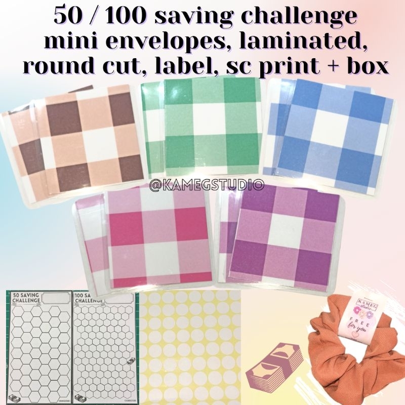 

50 - 100 mini amplop saving challenge seri KOTAK lucu | tantangan menabung laminated envelopes | kamegstudio