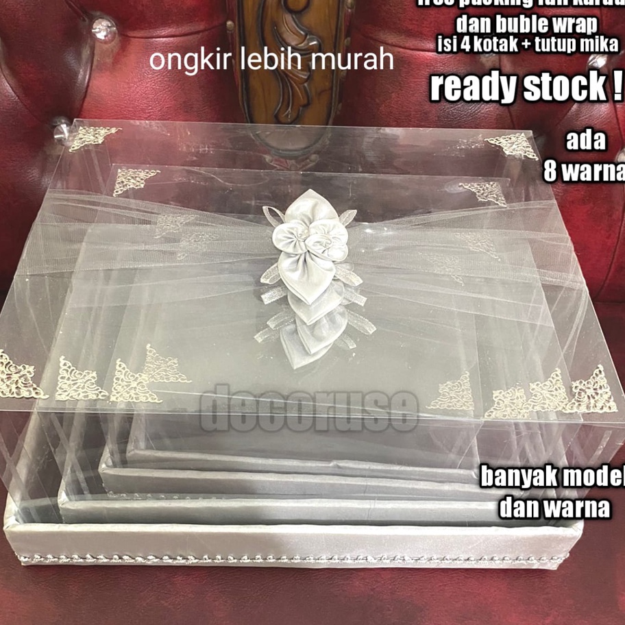 

Dapatkan diskon spesial sekarang Kotak hantaran parsel seserahan pernikahan tutup mika isi 4 kotak warna silver